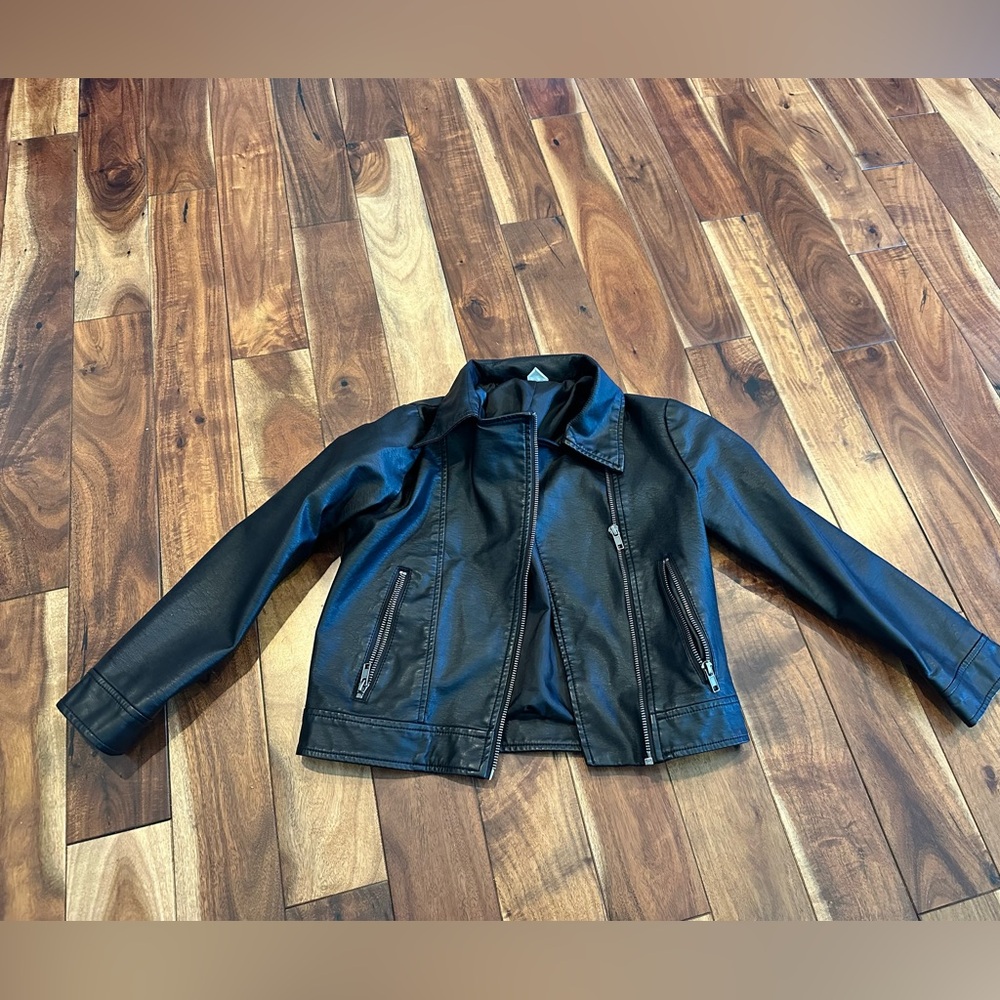 Black Faux Leather Jacket evsie maurices youth girl medium